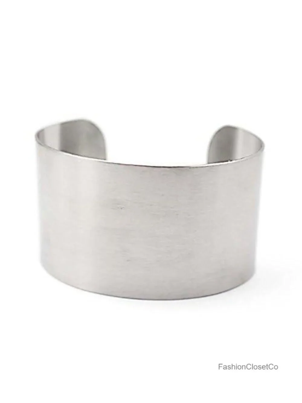 Wide Grooved Cuff Bangle - Stainless Steel Adjustable Punk Bracelet